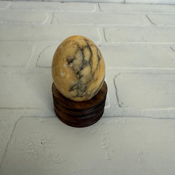 Set of 3 Vintage Honed Natural Stone Eggs Yellow Blue Black - Picture 5 of 9